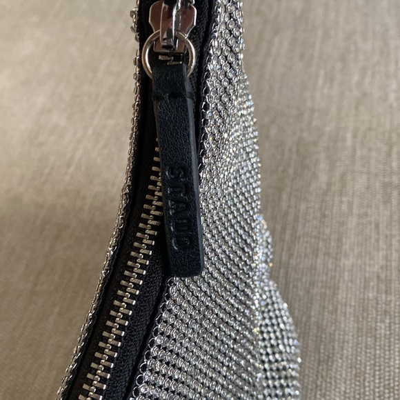 Staud Pepper Crystal Embellished Mini Moon Shoulder Bag Black Silver - Picture 6 of 14